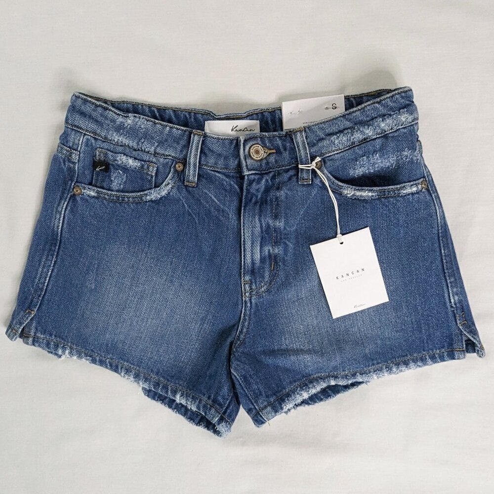 KanCan Distressed Hem Blue Denim High Rise Shorts NEW